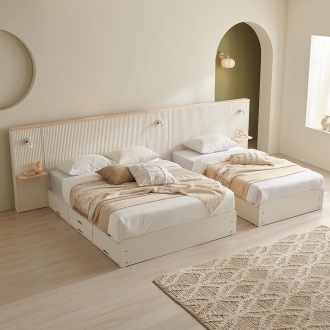 루미 LED 호텔형 서랍 원목 침대 프레임 (SS/Q/매트리스)