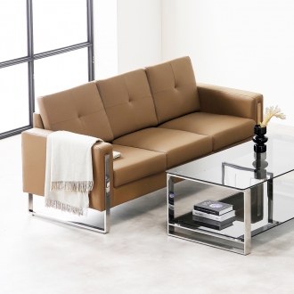 [퍼니럭스리빙] 셀레네 3인 인조가죽 레자소파 - 라이트브라운