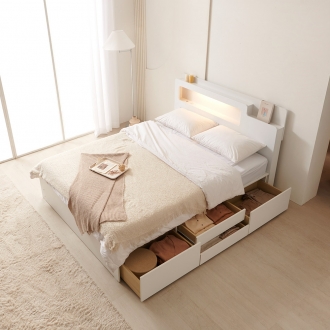 프린홈 모에 LED 2단 포서랍 침대 프레임 SS/Q (매트선택)