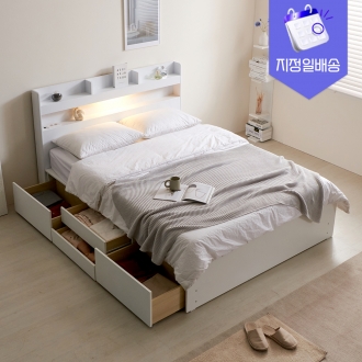 [수도권지정배송] 크렌시아 라피스 LED 2단 포서랍 침대 프레임 SS/Q (매트선택)