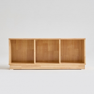 동서가구 토프 미니 슬림 낮은 가로 3단 E0 고무나무 원목 책장