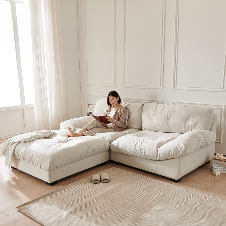 ★한정특가★ 이노센트 하늘 N1 구스 패브릭 모듈 3.5인 소파+스툴 i104456