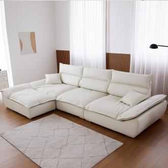 [바우미스트]도모 실리콘가죽 와이드 소프트 푹신한 모듈 스윙 4인용 소파+스툴