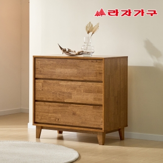 라자가구 모레인 친환경 E0 고무나무 원목 속깊은 광폭 3단 서랍장 900