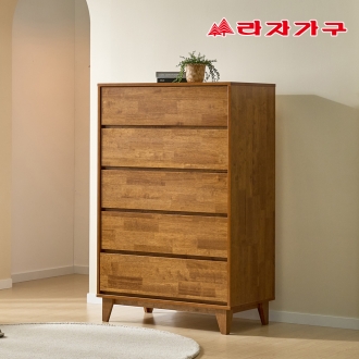 라자가구 모레인 친환경 E0 고무나무 원목 속깊은 광폭 5단 서랍장 900