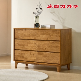 라자가구 모레인 친환경 E0 고무나무 원목 속깊은 광폭 와이드 3단 서랍장 1200