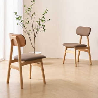 [소티디자인] 모노 고무나무 원목 식탁의자 - 내추럴 (1+1)