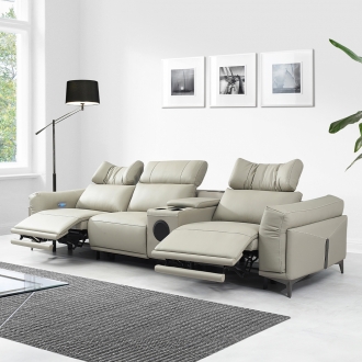 [소티디자인] 루이스 제로월 천연면피 USB충전, 원터치 4인 전동 리클라이너 (컵홀더 별매) - 2color