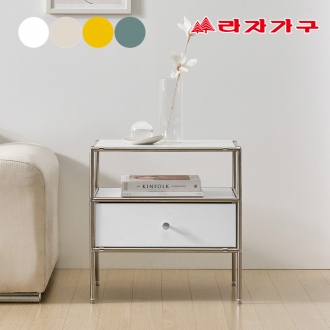 라자가구 세레나 미드센추리 강화유리 모듈 철제 선반 수납 침대 협탁 500