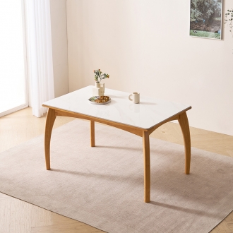 [소티디자인] 세이지 화이트유광 원목 폴리싱 세라믹 4인 식탁 테이블 - 내추럴