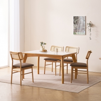 [소티디자인] 노바 화이트유광 폴리싱 세라믹 4인 식탁세트 - 내추럴