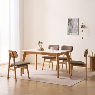 [소티디자인] 블룸 화이트유광 폴리싱 세라믹 4인 식탁세트 - 내추럴