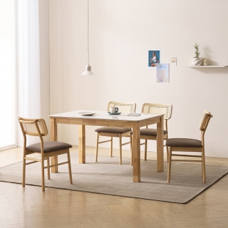 [소티디자인] 모닝 화이트유광 폴리싱 세라믹 4인 식탁세트 - 내추럴