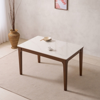 [소티디자인] 라움 화이트유광 원목 폴리싱 세라믹 4인 식탁 테이블 - 월넛