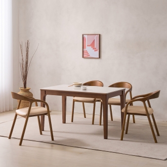 [소티디자인] 리베 화이트유광 폴리싱 세라믹 4인 식탁세트 - 월넛