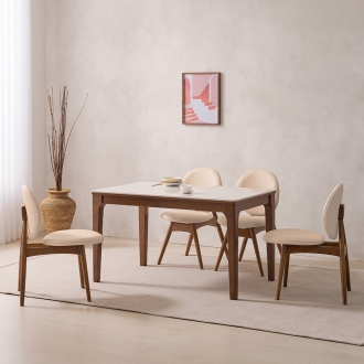 [소티디자인] 셰리 화이트유광 폴리싱 세라믹 4인 식탁세트 - 월넛