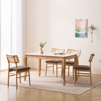 [소티디자인] 하모니 화이트유광 폴리싱 세라믹 4인 식탁세트 - 내추럴