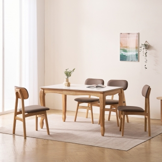 [소티디자인] 엘린 화이트유광 폴리싱 세라믹 4인 식탁세트 - 내추럴