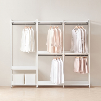 동서가구 시몬 LPM 철제 드레스룸 2400 1단＋2단 시스템 행거 세트 3colors
