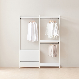 동서가구 시몬 LPM 철제 드레스룸 1600 3단 서랍장 시스템 행거 세트 3colors
