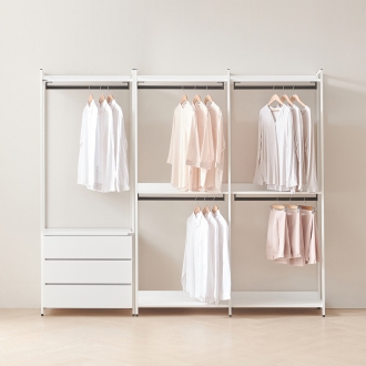 동서가구 시몬 LPM 철제 드레스룸 2400 3단 서랍장 시스템 행거 세트 3colors