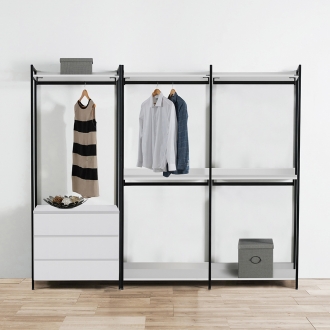 동서가구 쏘노 LPM 오픈형 2400 철제 드레스룸 3단 서랍장 행거 옷장 세트 3colors