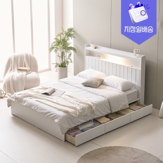 [수도권지정배송] 프린홈 멜로디 LED 리노 서랍 침대 SS/Q (매트선택)