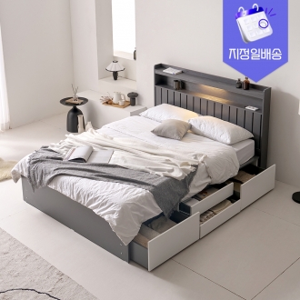 [수도권지정배송] 프린홈 멜로디 LED 2단 포서랍 침대 SS/Q (매트선택)