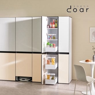 도아르 주방 팬트리장 속깊은 슬라이딩 틈새 수납장 350 화이트 베이지