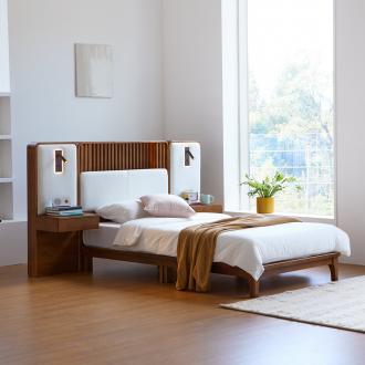 [바우미스트]멜로 패브릭 원목 LED 호텔 침대 SS/K/LK (협탁추가)