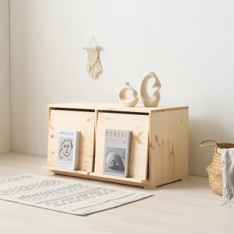 로나 레드파인 원목 여닫이도어 2칸수납장 도어책꽂이 수납장