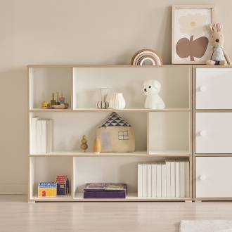 이노센트 크림 3단 1200 와이드 아기 전면 책장 교구장 i105066