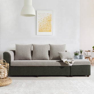 동서가구 리빙슬림 패브릭 3인용 소파+스툴