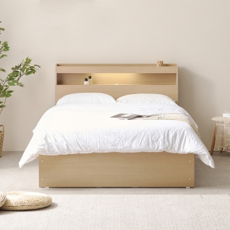 [케이컴퍼니] 심플비 피크 LED수납헤드 더블 침대세트(독립포켓매트리스)