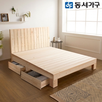 동서가구 숲 편백나무 100% 프레임 슬림헤드 2서랍 수납침대 싱글 S (매트제외) DF642919