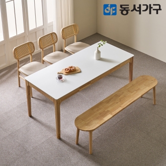 동서가구 캐빈SF 6인 safety 포세린 세라믹 원목식탁세트 1800(의자3+원목벤치1) DF644777