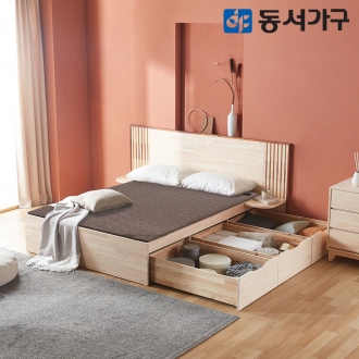 동서가구 토리 편백나무 대용량 서랍형 와이드헤드 수납 황토숯 흙 침대 퀸 Q DF642718