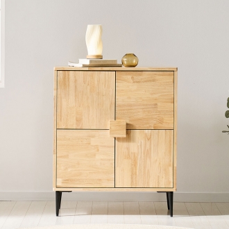 라온홈데코 큐트라인 고무나무 원목 슬림 수납장