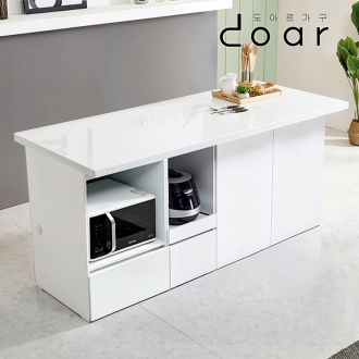 도아르 깊이600 인조대리석 아일랜드식탁 A형 400+밥솥장+렌지대 1600 홈바 테이블