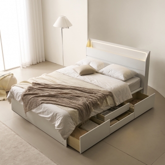 프린홈 라인 LED 2단 포서랍 침대 프레임 SS/Q (매트선택)