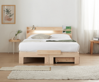 더함 100% 편백나무 LED 조명헤드 원목 수납형 침대프레임(매트제외) S/SS/Q/K/LK