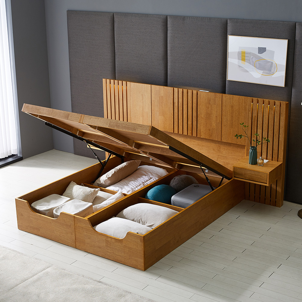[MD PICK_위클리픽] 퍼니홈 스르륵 리프트업 호텔형 도토리 수납 침대 프레임 원목 SS/D/Q/K/LK