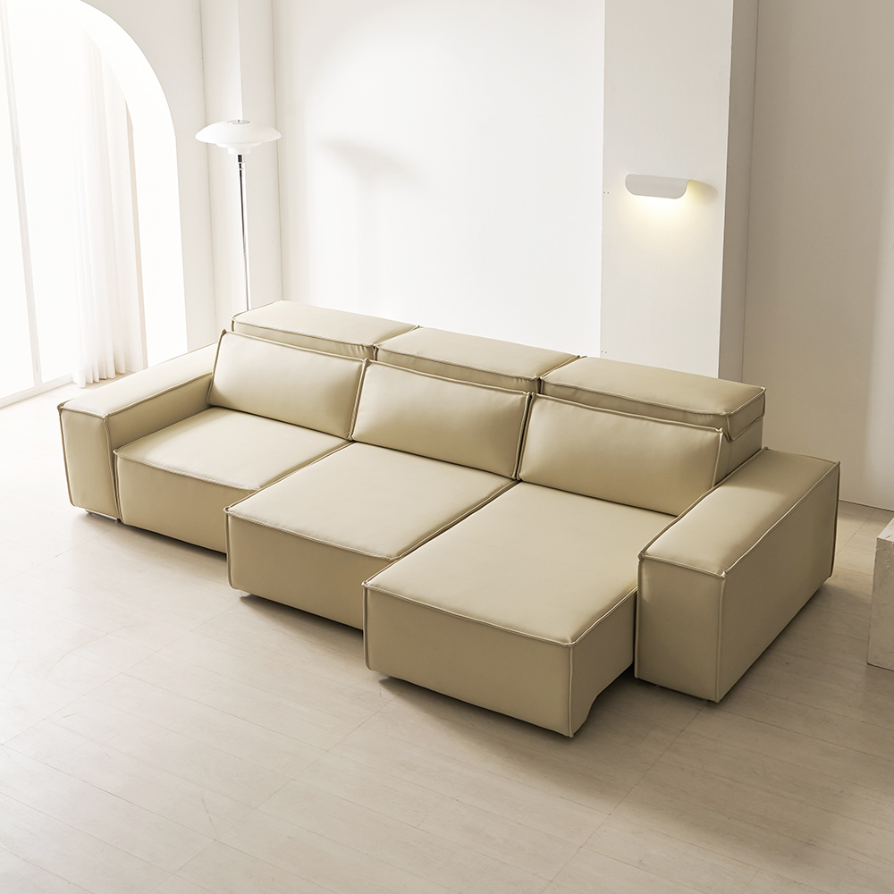 [예약배송 3/20~] 제이픽스 반델 가죽 모션 슬라이딩 리클라이너 소파 베이지, 4인