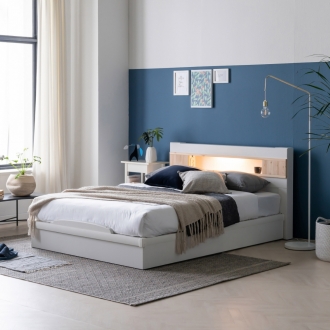 [단독특가]동서가구 쿠로 편백선반 LED 평상형 침대 프레임 Q