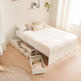 ★한정수량★동서가구 미디피레네 무헤드 2단 4서랍 수납침대 Q+양면매트포함