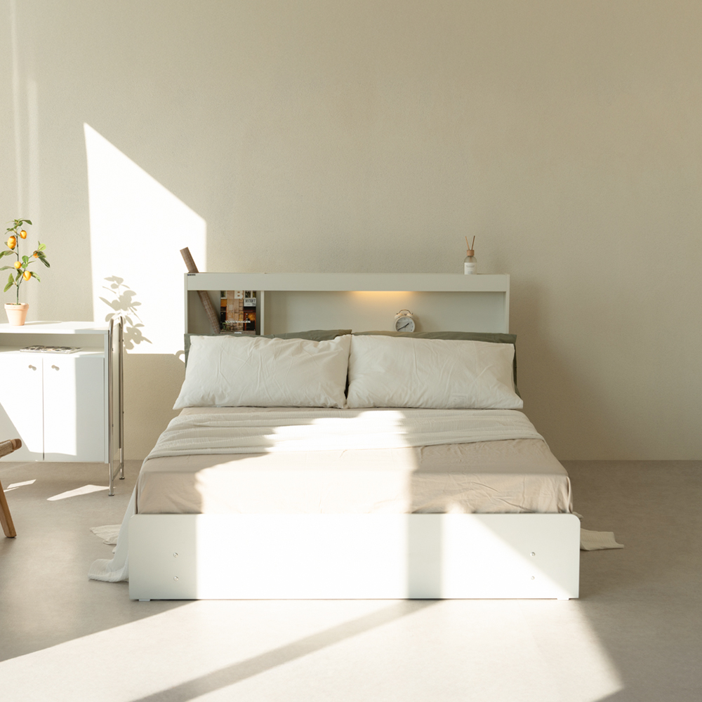 ★한정수량★동서가구 아엘 LED 1단 3서랍 수납침대 Q+양면매트포함