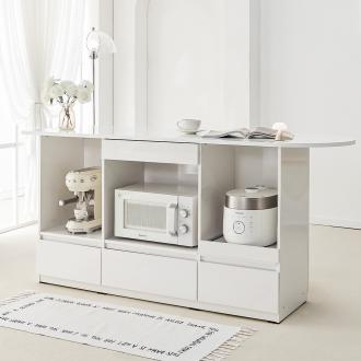 동서가구 클린 아일랜드 홈바 테이블 UV하이그로시 라운드 식탁 1400 상하부서랍형 DF926029