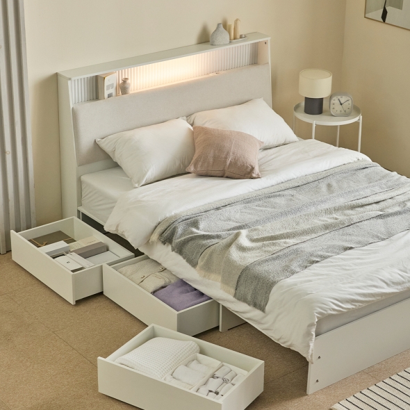 [브랜드위크] 매트리 가득 패브릭 LED 수납침대 프레임 SS Q