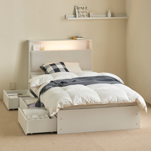 매트리 가득 패브릭 LED 수납침대 프레임 슈퍼싱글 SS