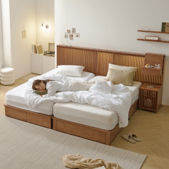 제이픽스 클레보 호텔식 원목 슬라이드 LED 조명 무빙 슬라이딩 트윈 침대 프레임 SS+SS